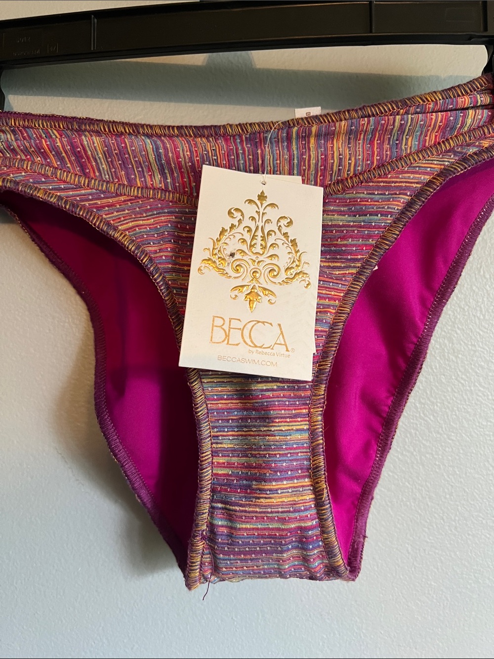 BECCA Womens Pink Magenta Multicolor Striped Bikini Bottoms